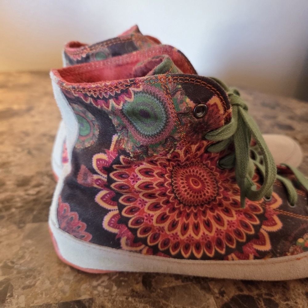 Desigual Colorful High Top Sneakers lace up EU38 US7.5 Boho Artsy Floral Print - Picture 2 of 14